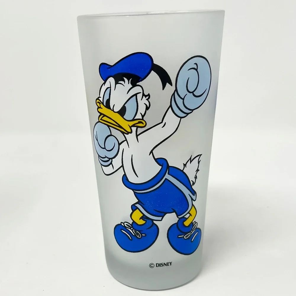 Vintage Monkeys of Melbourne Frosted Glass Donald Duck Disney Tumbler 90s‎